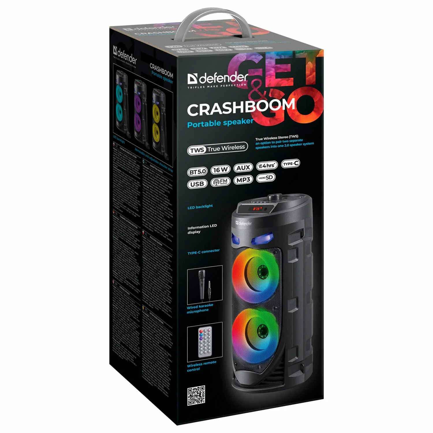 Портативная колонка Defender 16W черный CRASHBOOM