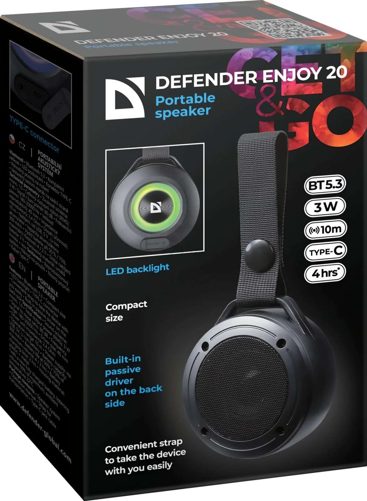 Портативная колонка Defender Enjoy 20 3Вт, черный, BT/light/Type-C 1