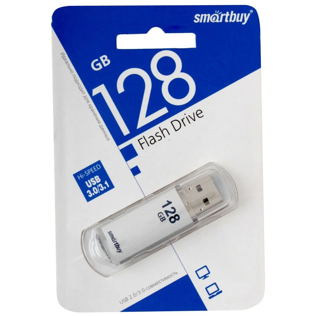 Флешка USB Smartbuy V-Cut Silver (SB128 GbVC-S3), 128Gb, USB 3.0, R/W 75/30, серебристый