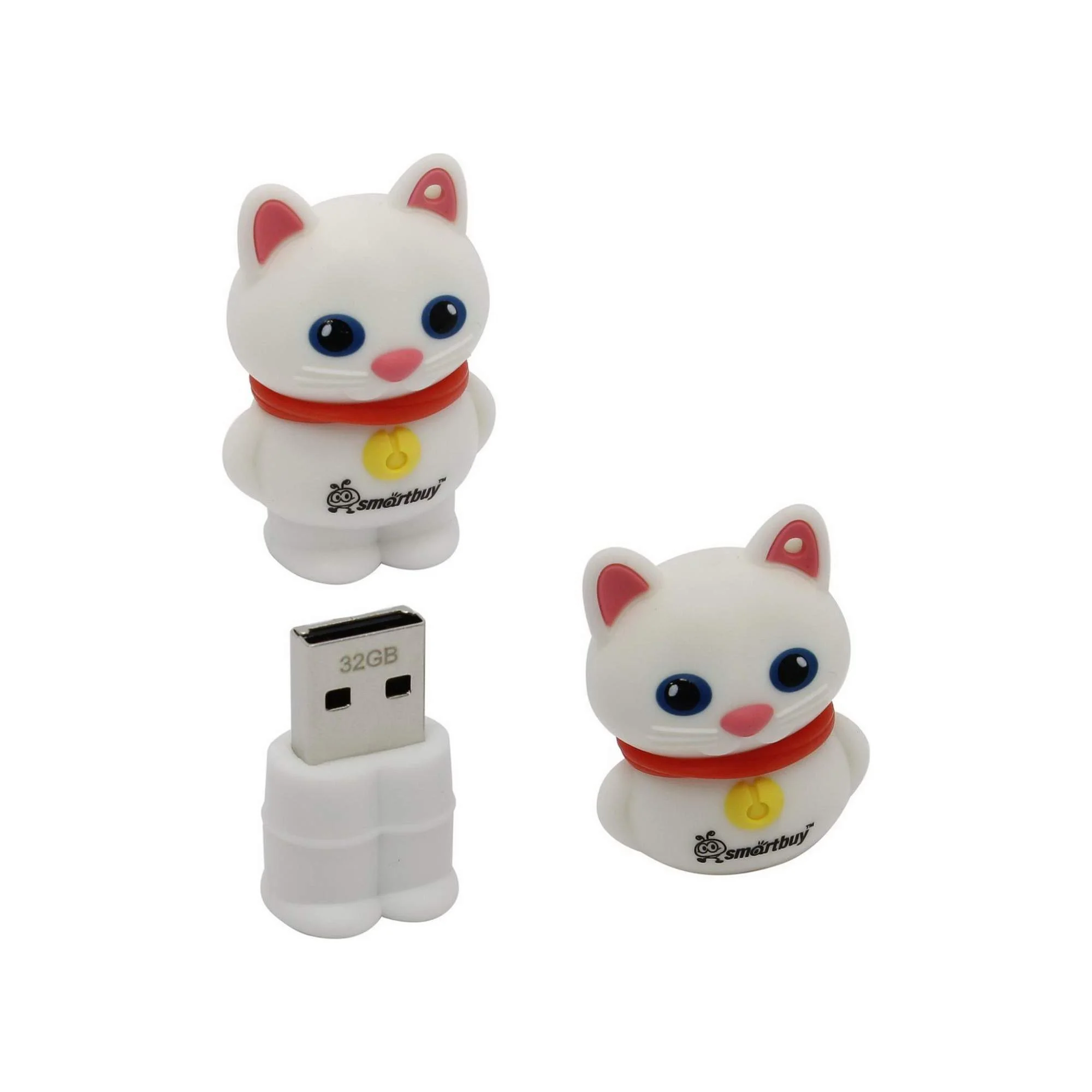 Флешка USB Smartbuy Wild Catty (SB32GbCatW), 32Gb, USB 2.0, R/W 25/15, котенок белый