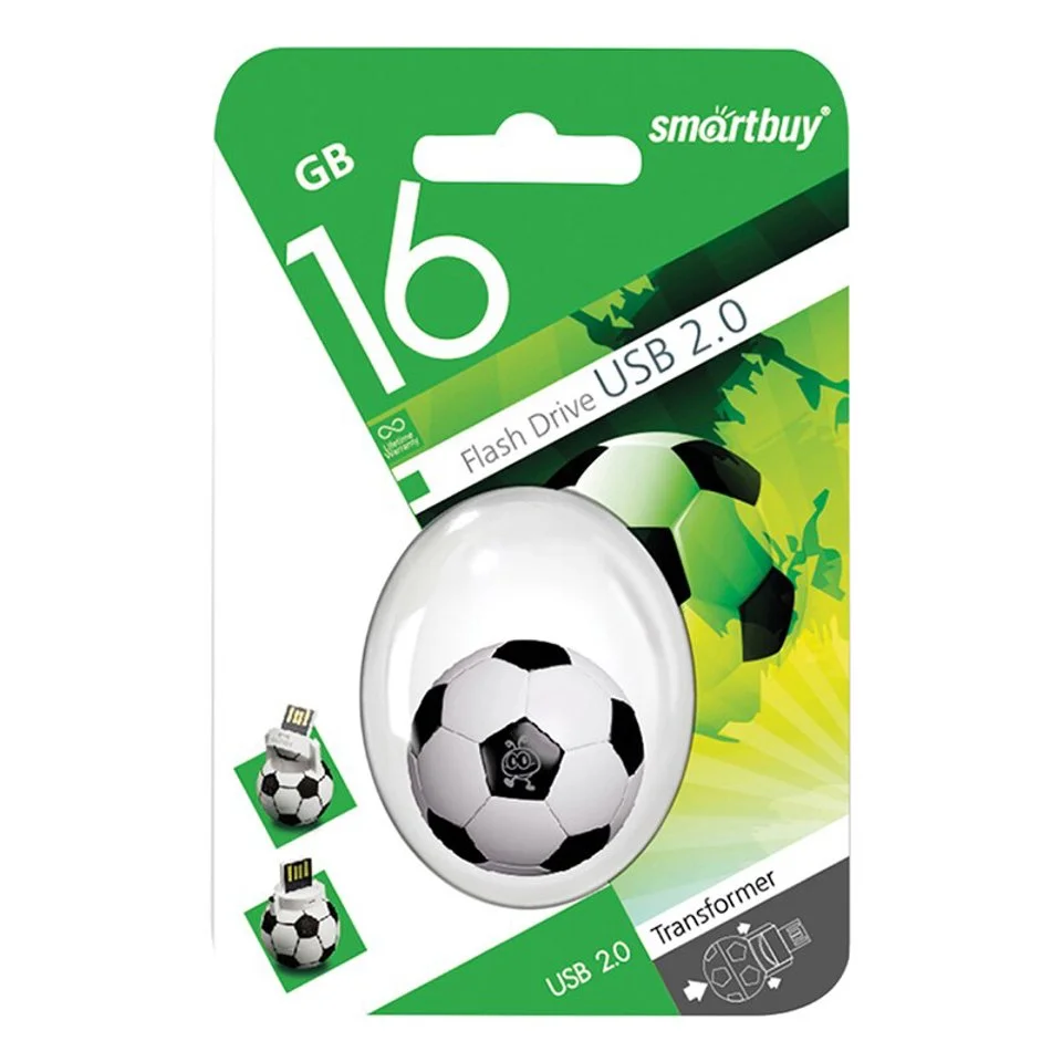 Флешка USB Smartbuy Wild FB (SB16GbFB), 16Gb, USB 2.0, R/W 15/5, белый/черный Футбольный Мяч