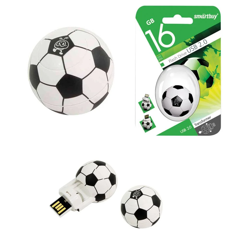 Флешка USB Smartbuy Wild FB (SB16GbFB), 16Gb, USB 2.0, R/W 15/5, белый/черный Футбольный Мяч