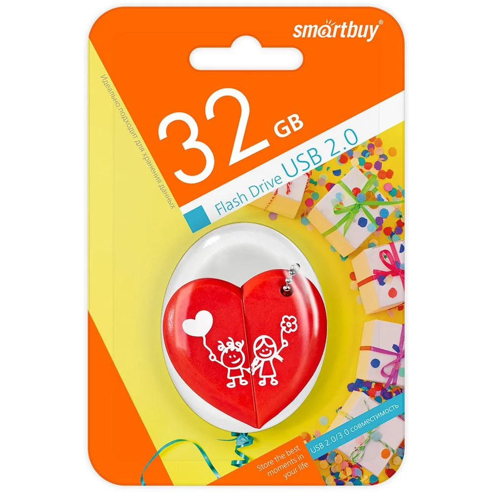 Флешка USB Smartbuy Wild Heart (SB32GbHeart), 32Gb, USB 2,0, R/W 25/15, красное Сердце