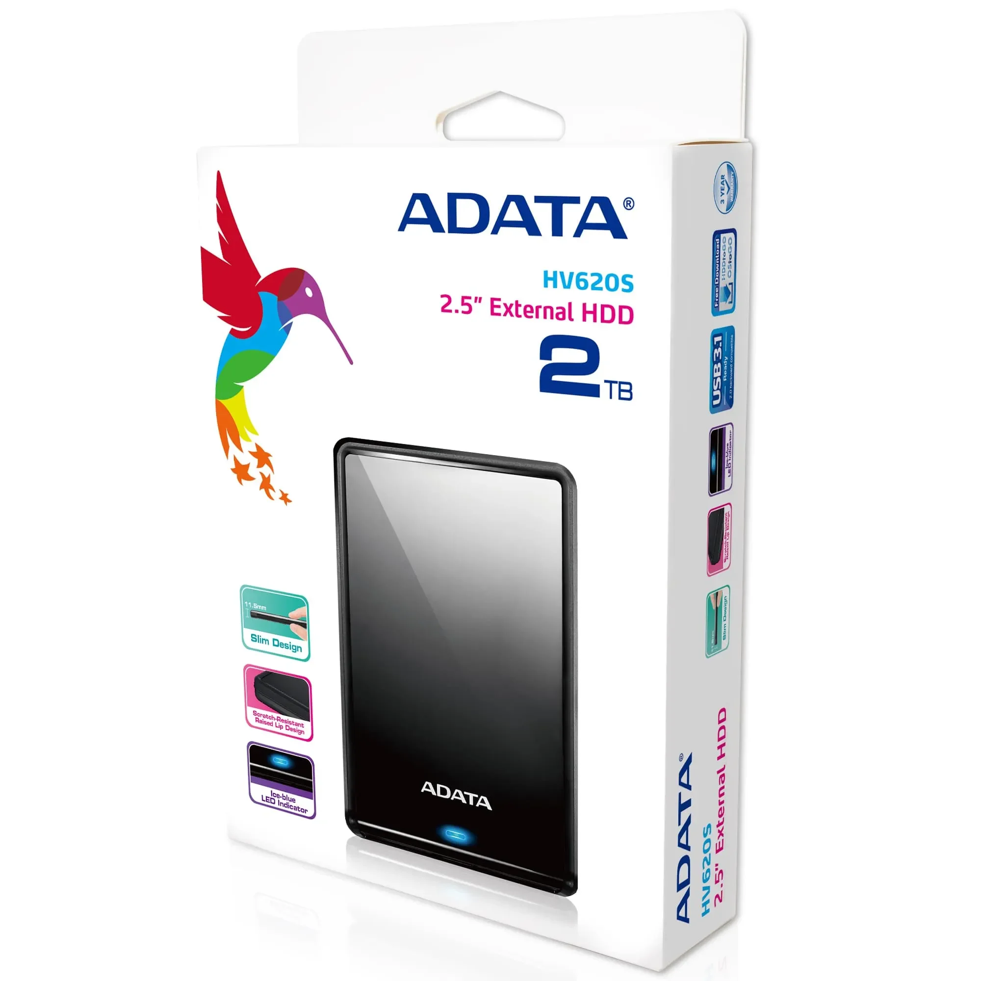 Внешний HDD 2.5" ADATA HV620S, 1TB, USB 3.2 Gen 1 Type-A, 5400 rpm, темно-синий
