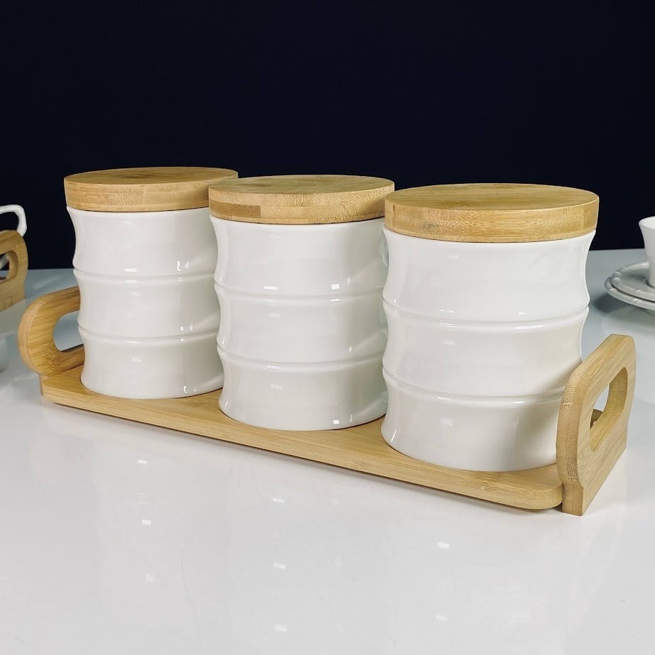 Набор из 3 банок 900мл. на подставке BAMBOO в под.уп.(х8)Фарфор