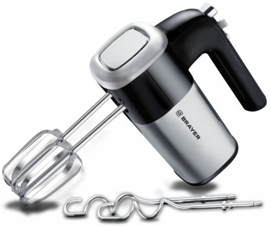Миксер BRAYER BR1302 (800 Вт, 5 скор.реж, турбо,насад. венчики, насад для взбивания)