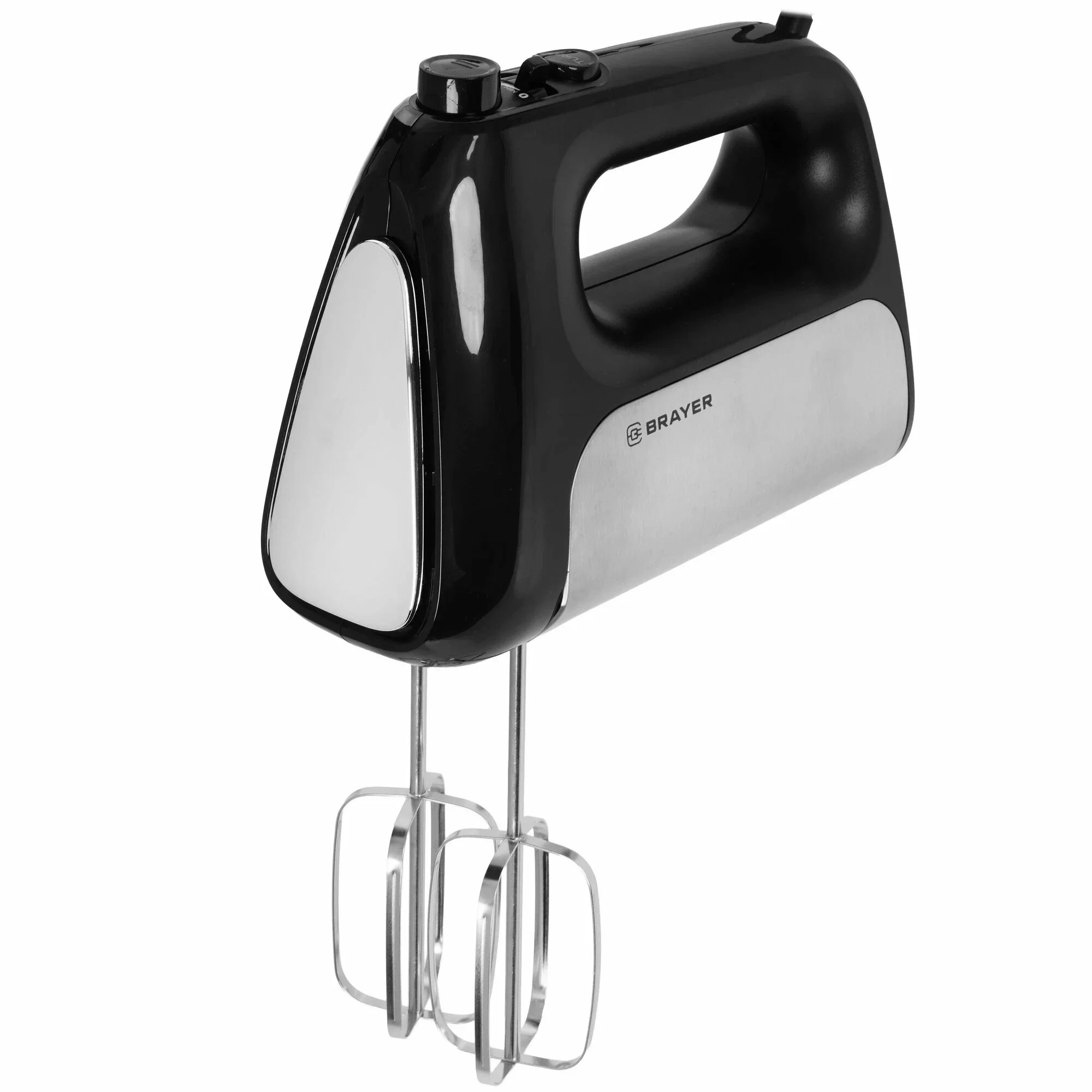 Миксер BRAYER BR1303BK, 500  Вт, корп.из нерж.стали, 5 режимов, 2 крюка, 2 венчика