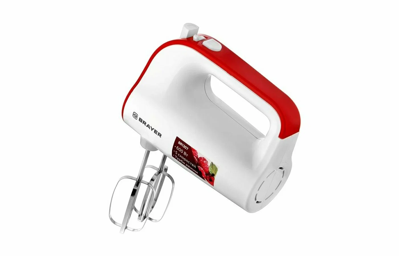 Миксер BRAYER BR1307 600 Вт, 5 скор.реж, турбо,насад. венчики, насад для взбивания