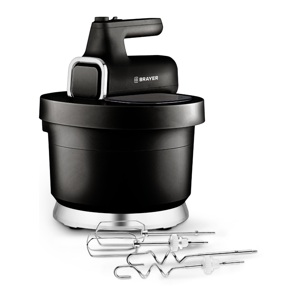 Миксер BRAYER BR1313 800 Вт, 6 режимов, 2 крюка, 2 венчика, чаша 3,5 л., компактное хранение