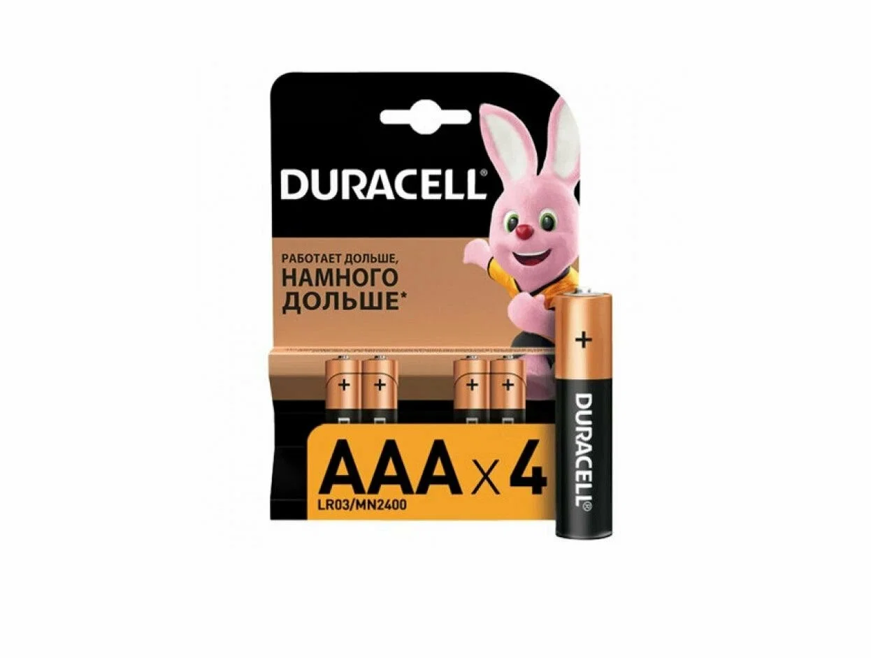 Элемент питания DURACELL 4шт 1.5v. ААА (мизинчиковая)