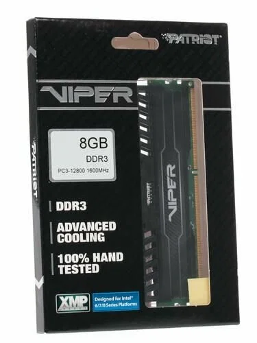Оперативная память Patriot Viper 3, DDR3, 8GB (1x8 GB), 1600 MHz, CL10, DIMM, радиатор, черный