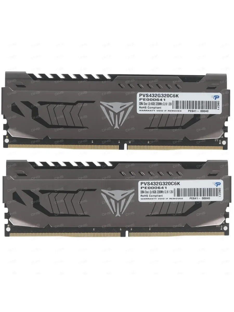 Оперативная память Patriot Viper Steel, DDR4, 32GB (1x32 GB), 3200 MHz, CL16, DIMM, радиатор, черный