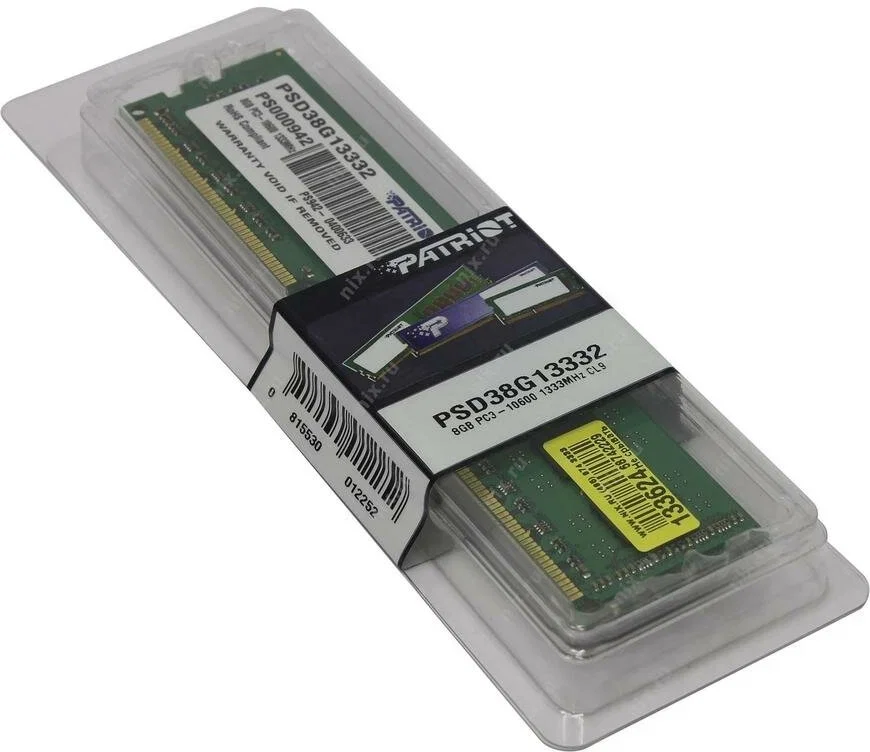 Оперативная память Patriot, DDR3, 8GB, (1x8 GB,), 1333 MHz, CL9, DIMM
