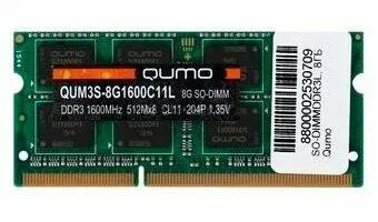 Оперативная память Qumo, DDR3L, 8GB (1x8GB), DIMM, 1600MHz, CL11
