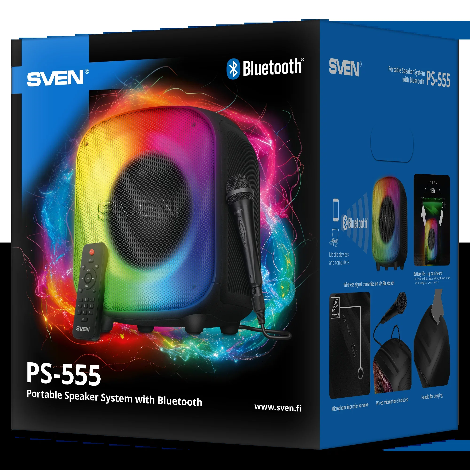 Портативная колонка SVEN PS-555, черный, 65 Вт (RMS), Bluetooth, USB, microSD, пульт