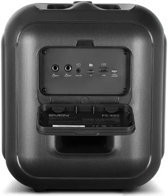 Портативная колонка SVEN PS-880, черный, 1.0, 110 Вт (RMS), Bluetooth, FM, USB, microSD, LED-дисплей, аккумулятор