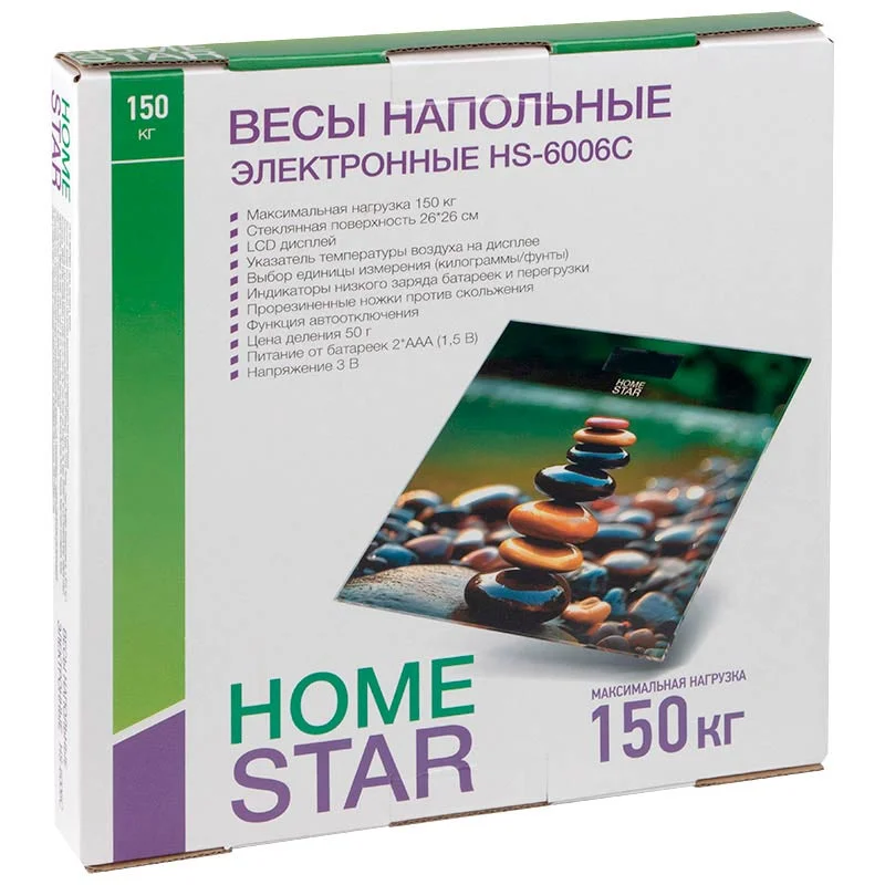 Весы нап, электр, HOMESTARHS-6006C (стеклянная поверхность, 150 кг)