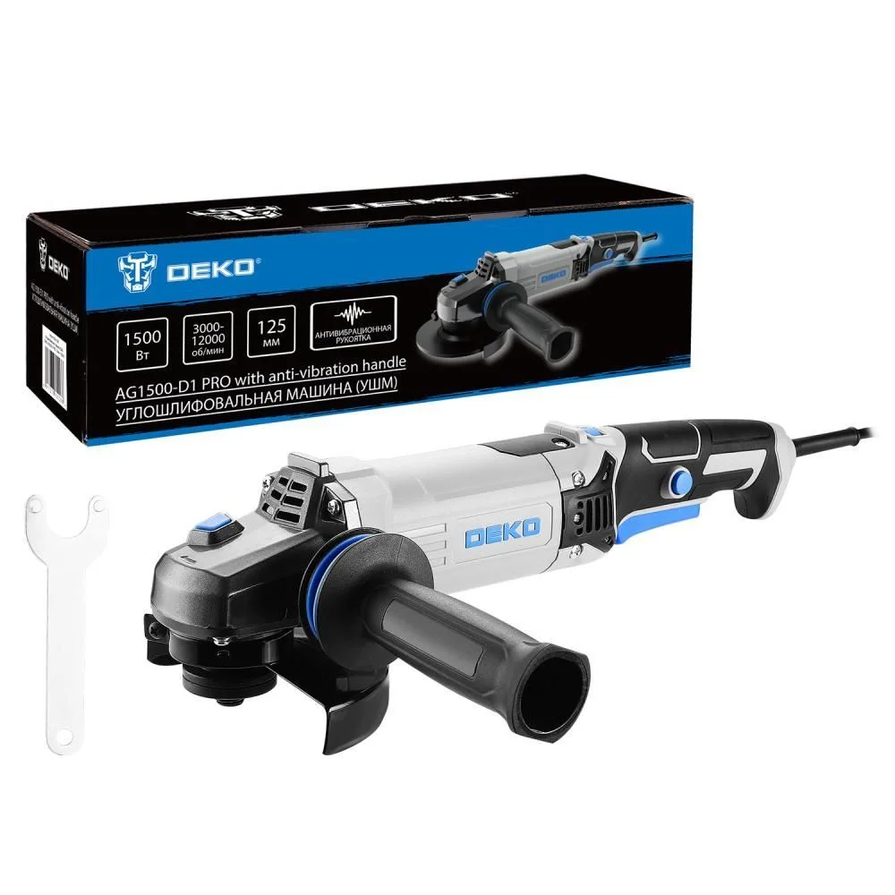 Угловая шлифовальная машина (болгарка) Deko AG1500-D1 PRO, 125 мм, 1500 Вт (083-1028)