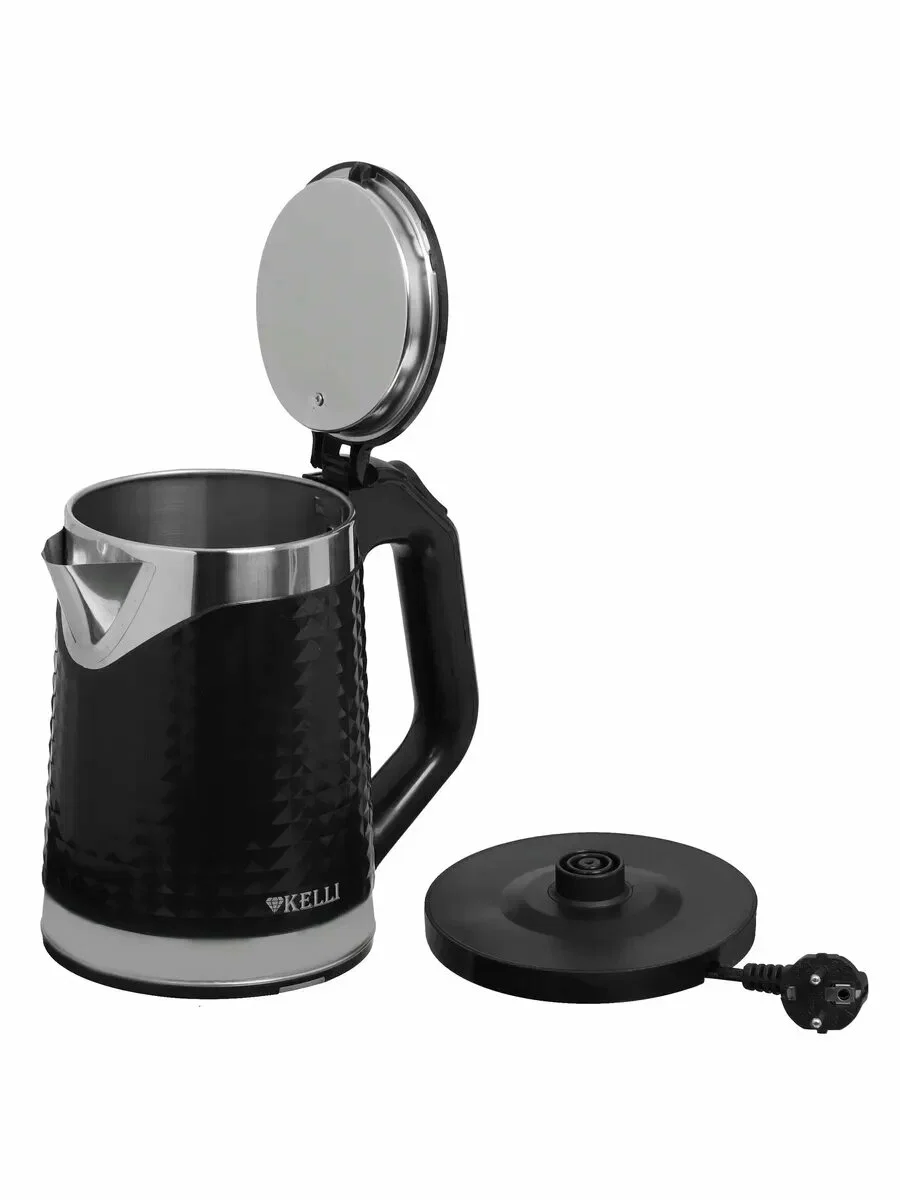 Чайник электрический Kelli KL-1372B 1.8 л, нержавейка+пластик, черный (12)