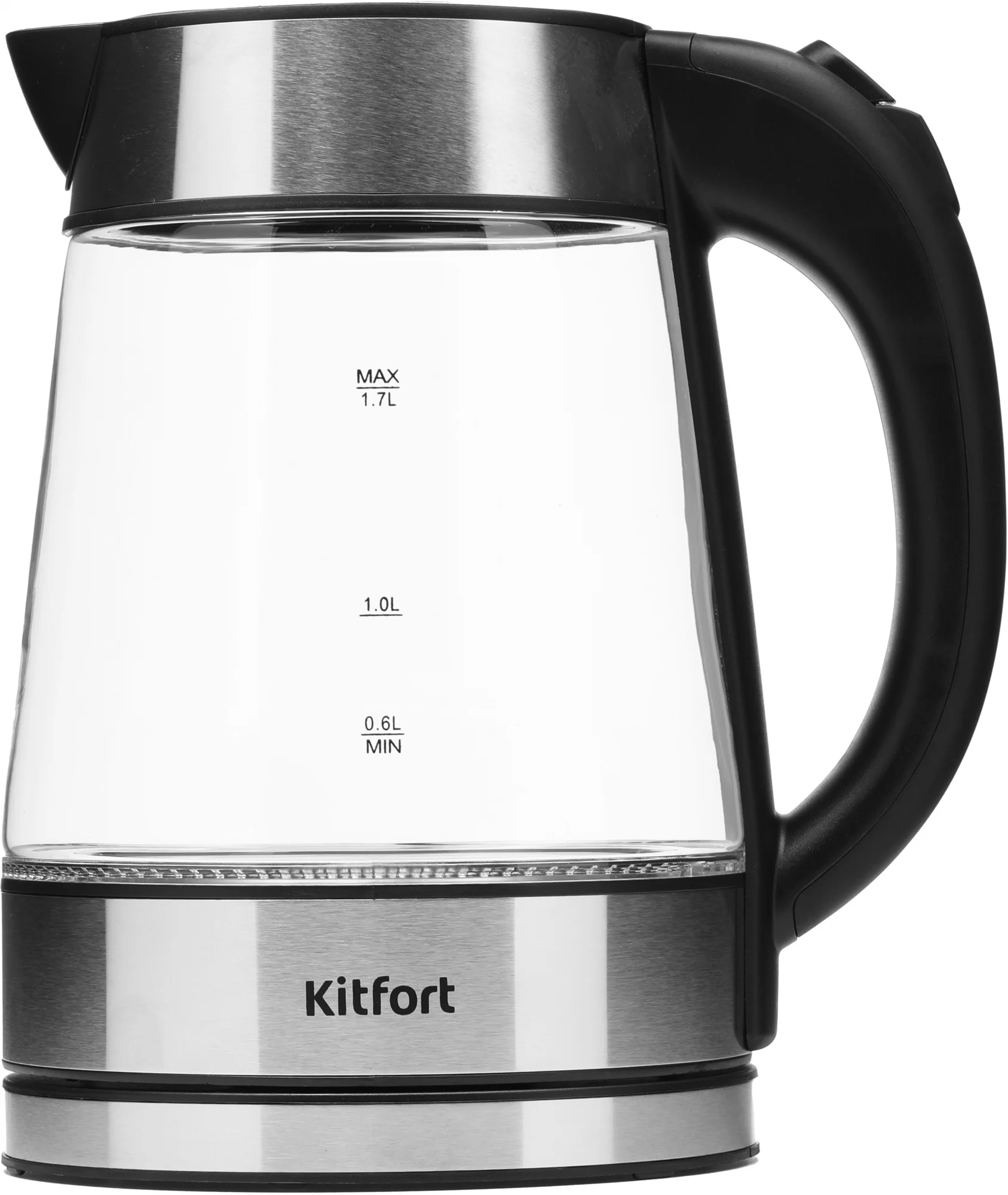 Чайник электрический Kitfort KT-6118 1.7л. 2200Вт прозрачный/серебристый (корпус: стекло)