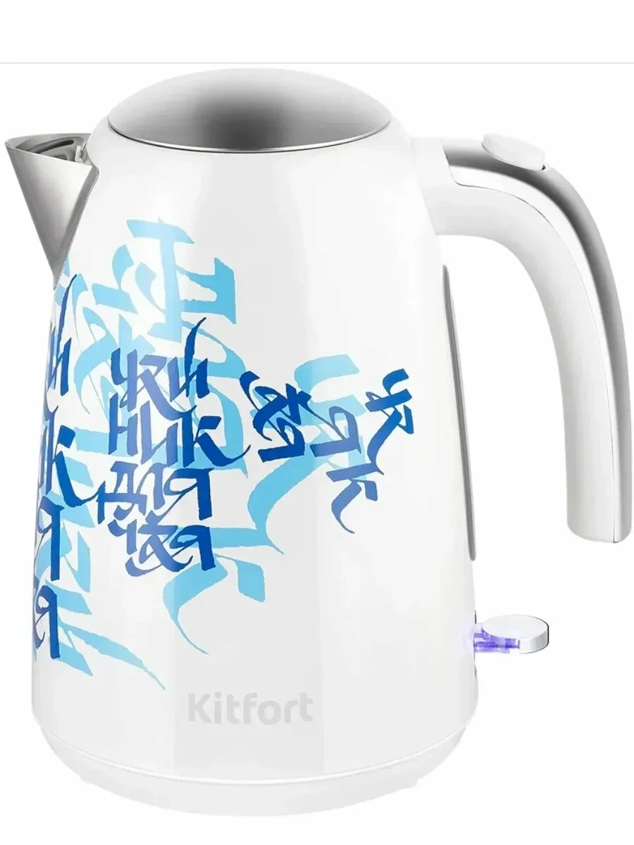 Чайник электрический Kitfort КТ-6772 1.7 л, 2200 Вт, белый/синий корпус: металл/пластик
