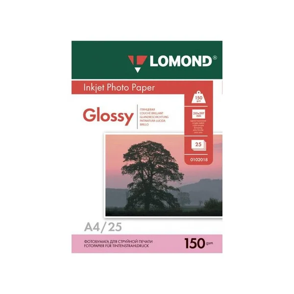 Фотобумага LOMOND Односторонняя Глянцевая, 150г/м2, A4 (21X29,7см) 25л. для струйной печати.
