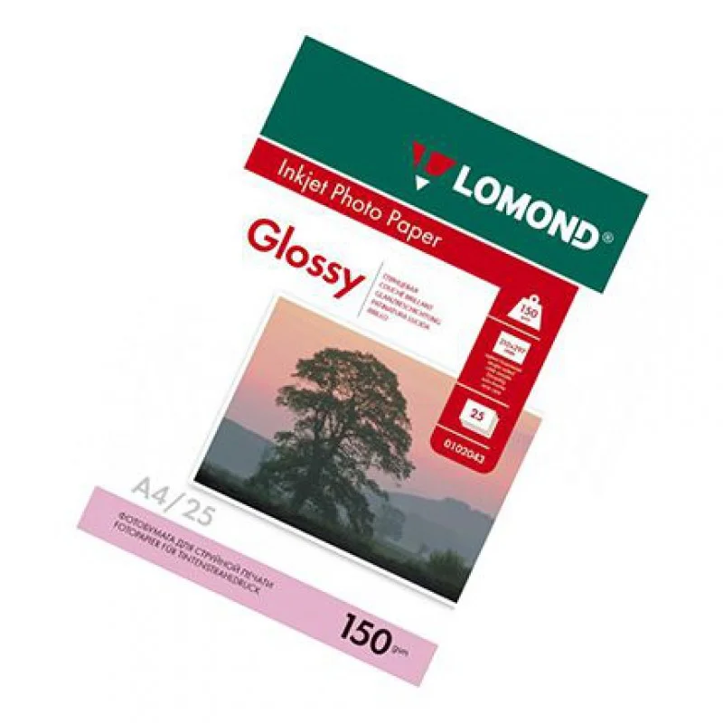 Фотобумага LOMOND Односторонняя Глянцевая, 150г/м2, A4 (21X29,7см) 25л. для струйной печати.