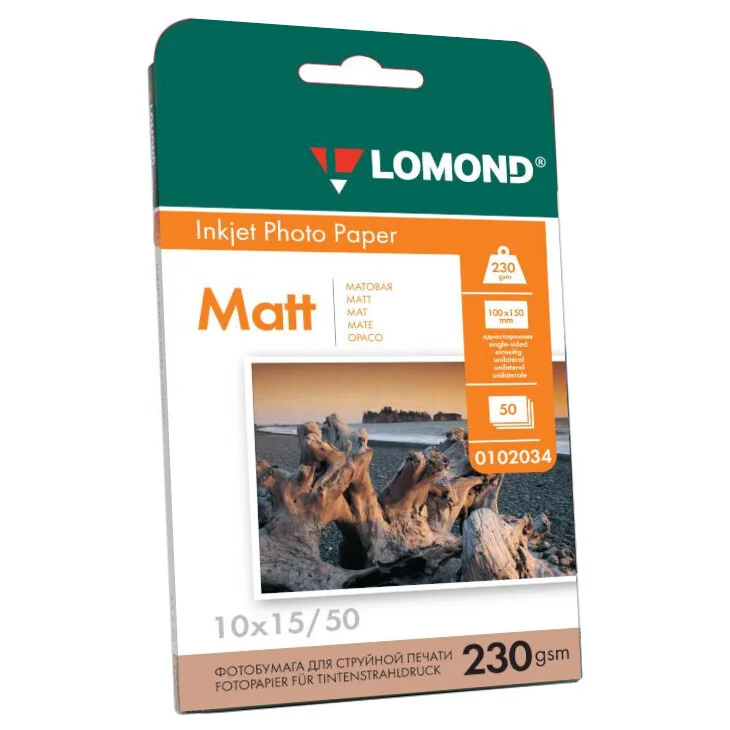 Фотобумага LOMOND Односторонняя Матовая, 230г/м2 A6 (10X15см) 230г/ 50л. для струйной печати.