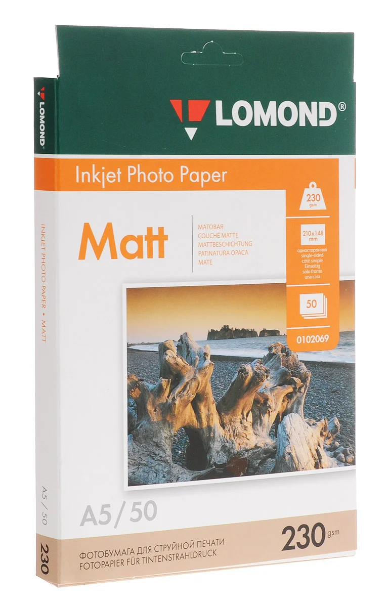 Фотобумага LOMOND Одностороняя Матовая, 230г/м2, A5(21x15см)/50л.