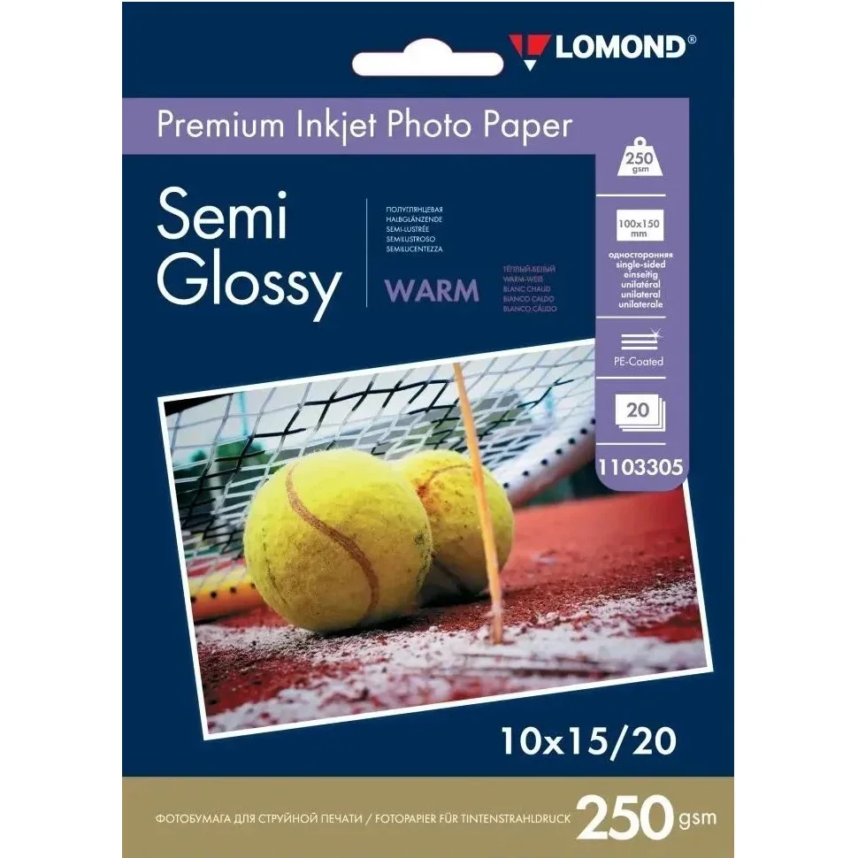 Фотобумага ПРЕМИУМ для стр.печати LOMOND 250 г/м2 односторонняя Semi-Glossy Warm 10х15см(20л)