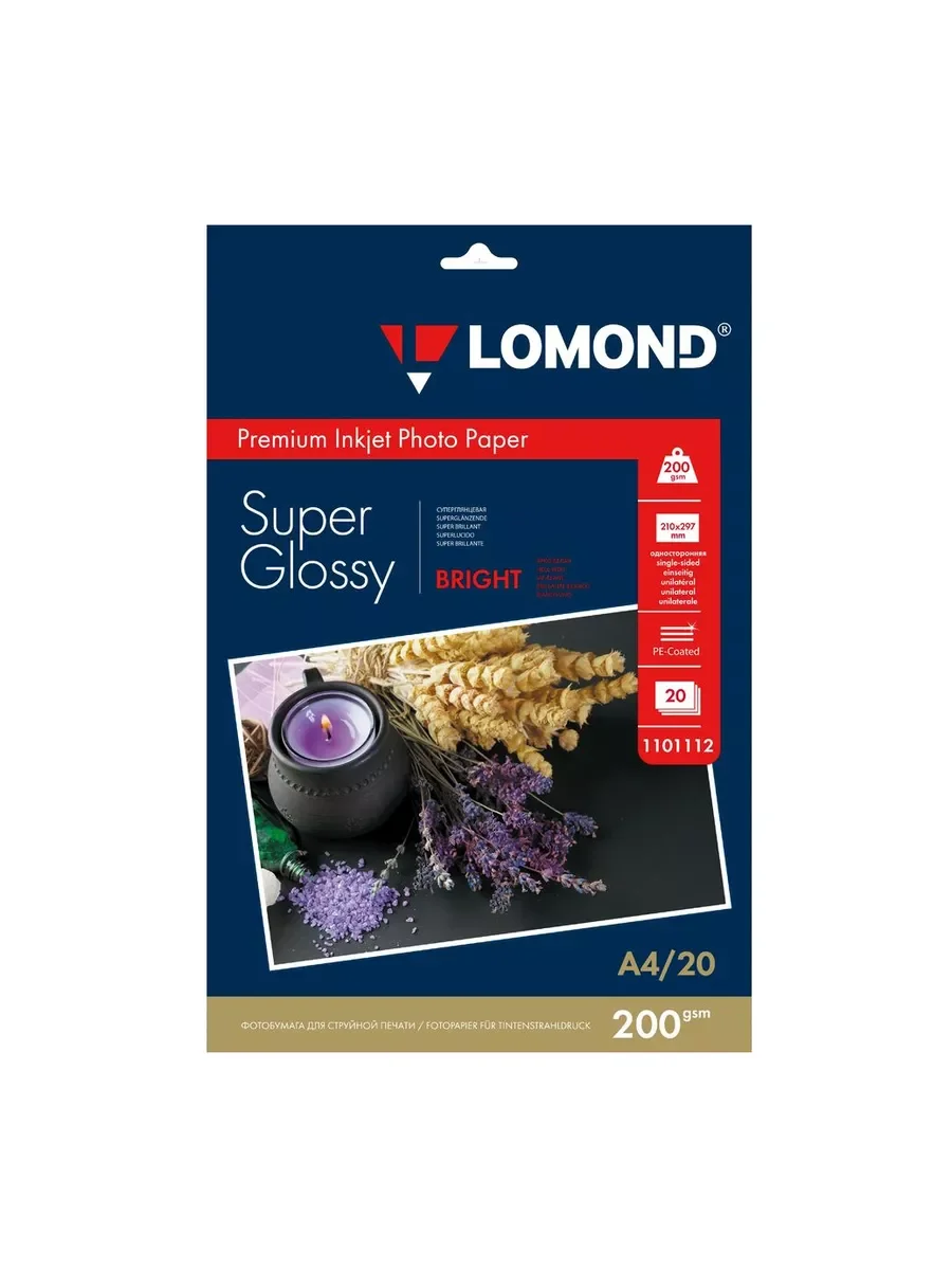 Фотобумага ПРЕМИУМ для стр.печати LOMOND200 г/м2 одностор.Super Glossy Bright 10х15см(20л)