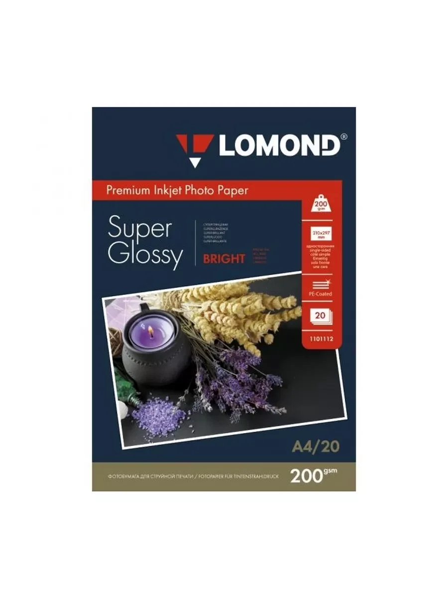 Фотобумага ПРЕМИУМ для стр.печати LOMOND200 г/м2 одностор.Super Glossy Bright 10х15см(20л)