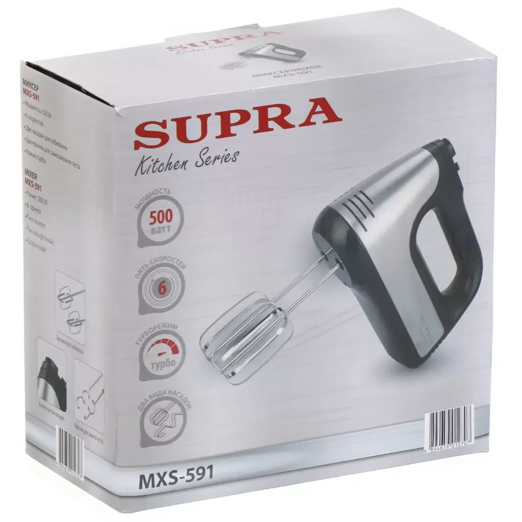 Миксер SUPRA MXS-591 500Вт, 6 скоростей, 4 насадки