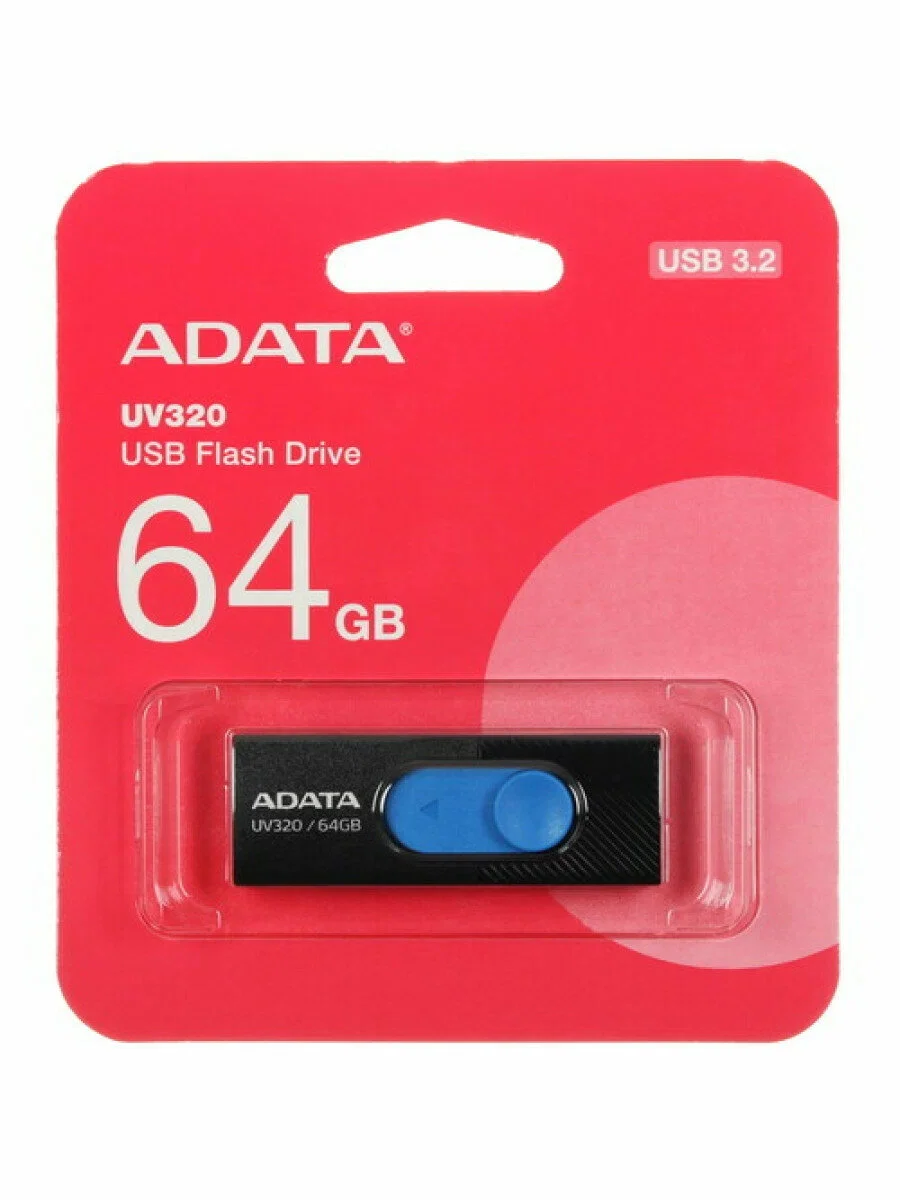 Флеш накопитель 64GB A-DATA UV320, USB 3.2, Черный/Голубой