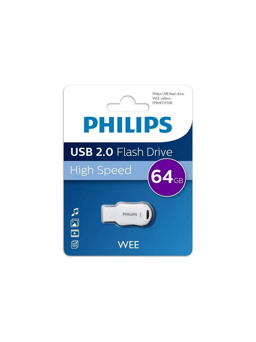 Флеш накопитель 64GB PHILIPS WEE 2.0 64GB, USB 2.0