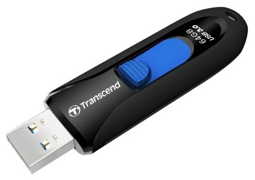 Флеш накопитель 64GB Transcend JetFlash 790, USB 3.1, Черный/Синий