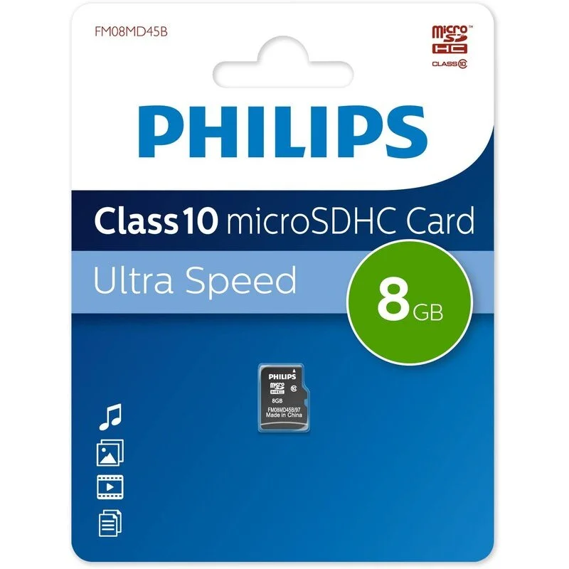 Флеш карта microSD 8GB PHILIPS High Speed  microSDHC Class 10 80MB/s