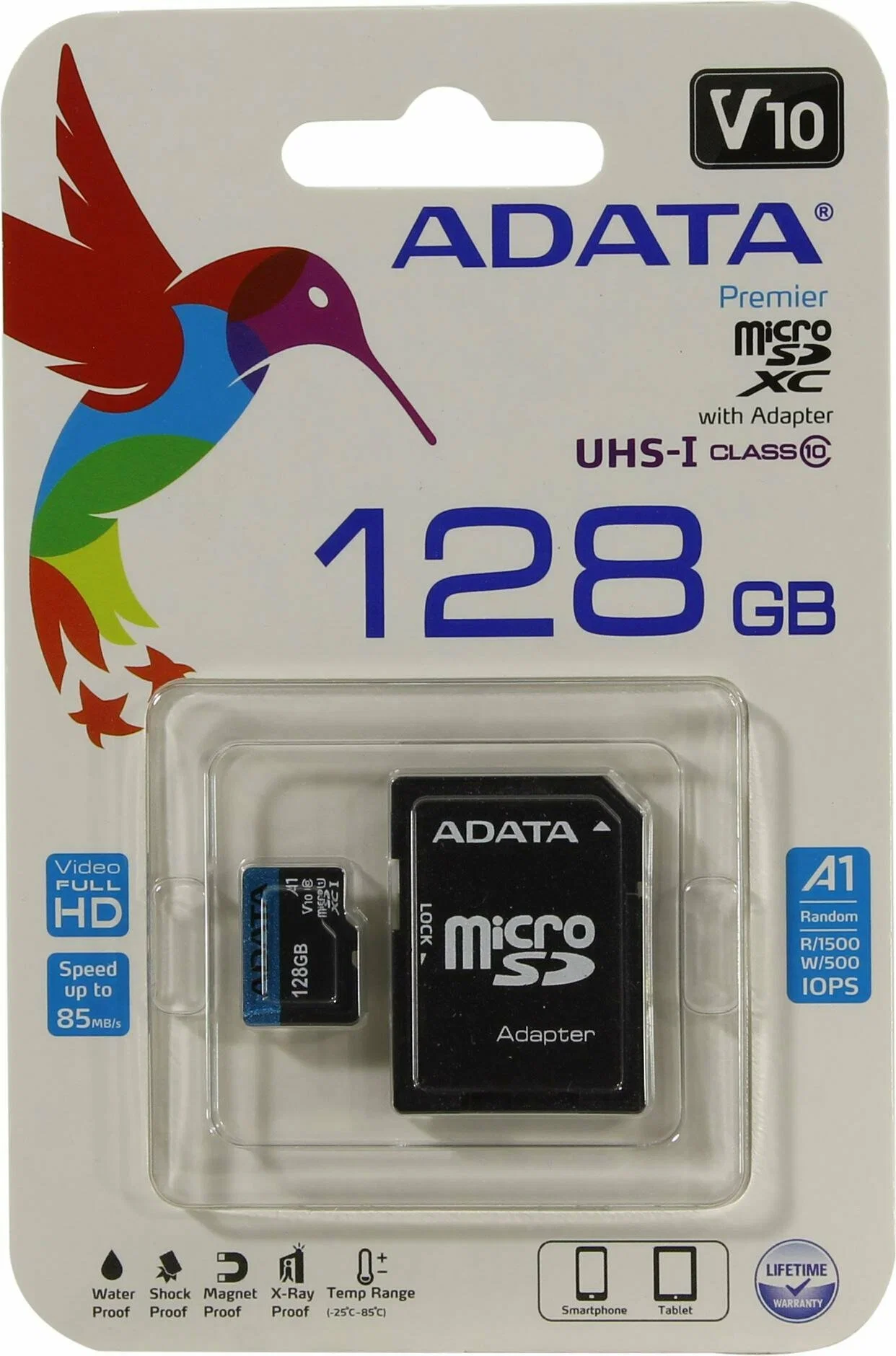 Флеш карта microSD 128GB A-DATA Premier microSDXC Class 10 UHS-I A1 V10 100/25 MB/s (SD адаптер)
