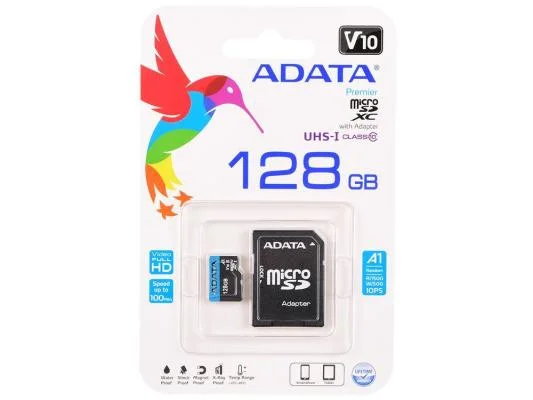 Флеш карта microSD 128GB A-DATA Premier microSDXC Class 10 UHS-I A1 V10 100/25 MB/s (SD адаптер)