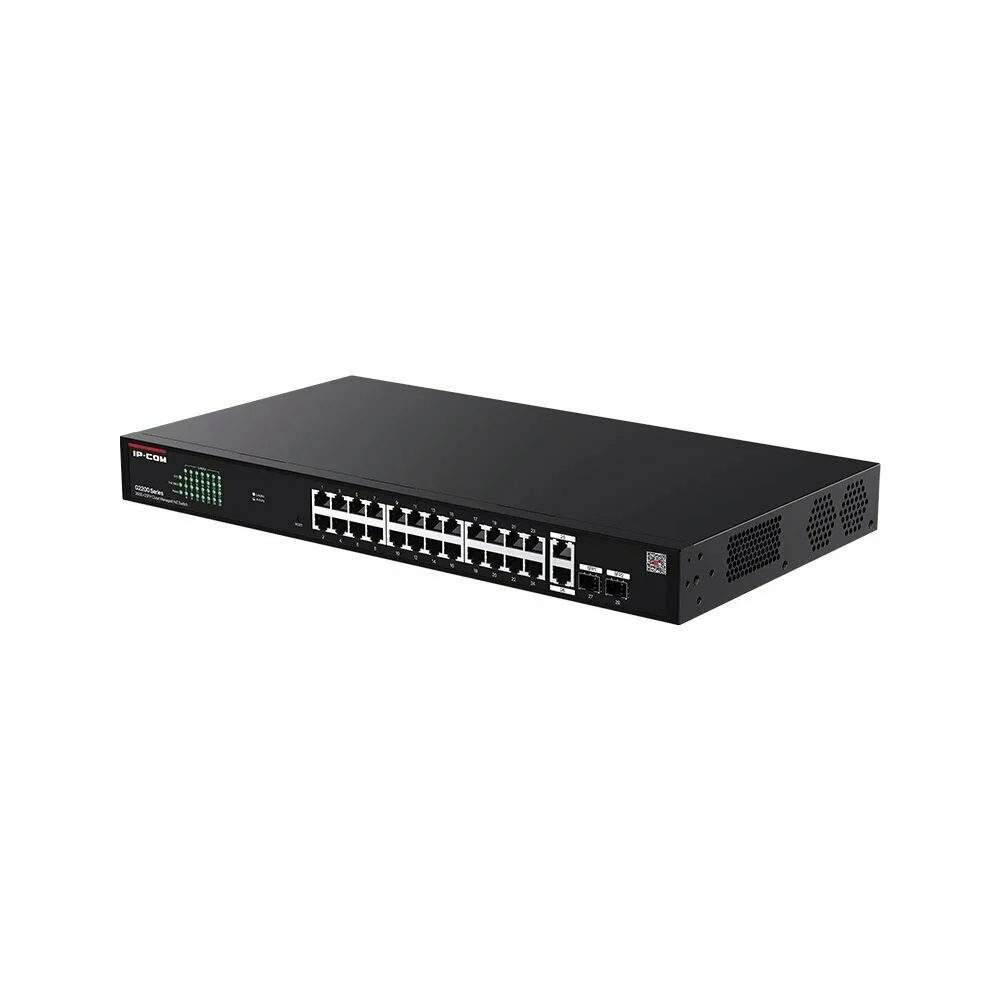 Коммутатор Web smart IP-COM G2228P-24-410W с 26 гигабитными портами и 2 SFP-портоми, PoE 24х30Вт (до 370Вт)