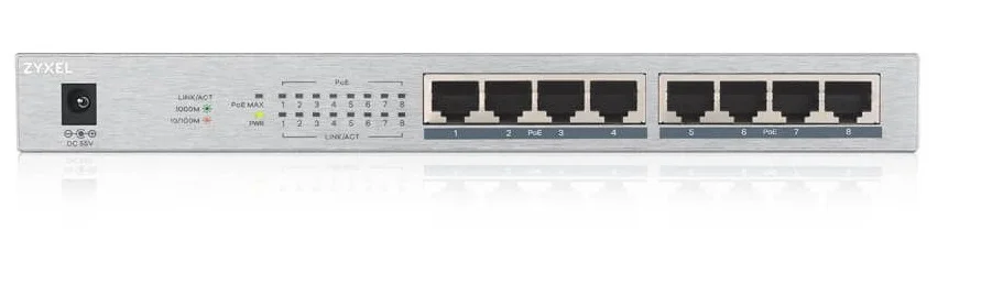 Коммутатор Zyxel GS1008HP Switch PoE +, 8xGE PoE +, tabletop, metal, silent, budget PoE 60 W
