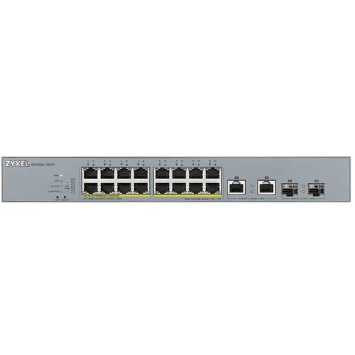 Коммутатор Zyxel GS1350-18HP, 16xGE PoE+, 2xCombo (SFP/RJ-45), бюджет PoE 250 Вт, дальность передачи питания до 250 м, автоперезагрузка PoE-портов, по