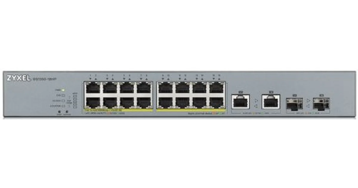 Коммутатор Zyxel GS1350-18HP, 16xGE PoE+, 2xCombo (SFP/RJ-45), бюджет PoE 250 Вт, дальность передачи питания до 250 м, автоперезагрузка PoE-портов, по