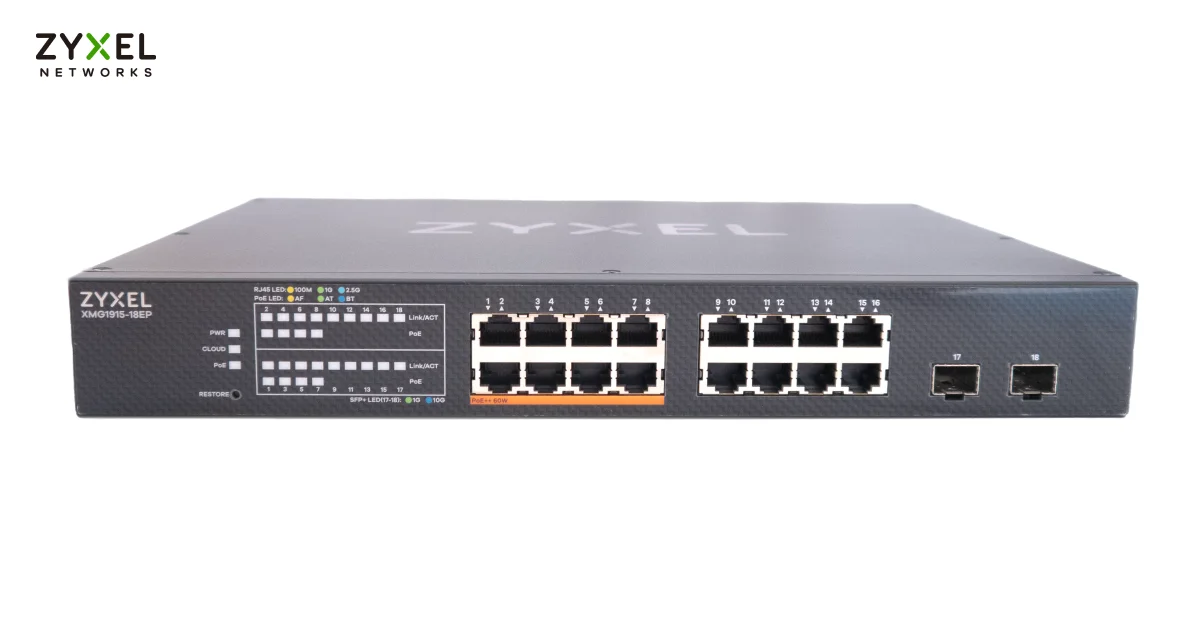 Коммутатор Zyxel NebulaFlex XMG1915-18EP-EU0101F 16x2.5Gbит/с 2SFP+ 8PoE++ 180W управляемый