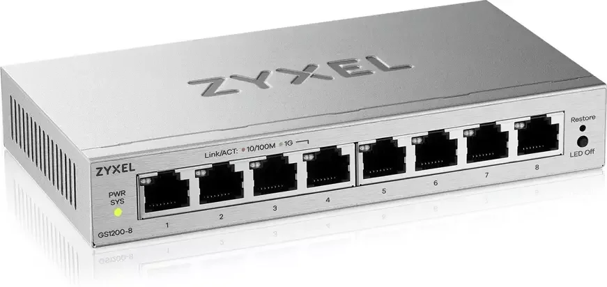 Коммутатор ZYXEL Web-managed Gigabit PoE Switch Zyxel GS1200-8HPv3, 8xRJ-45: 1G (4xPoE+), 68W PoE budget, desktop, fanless
