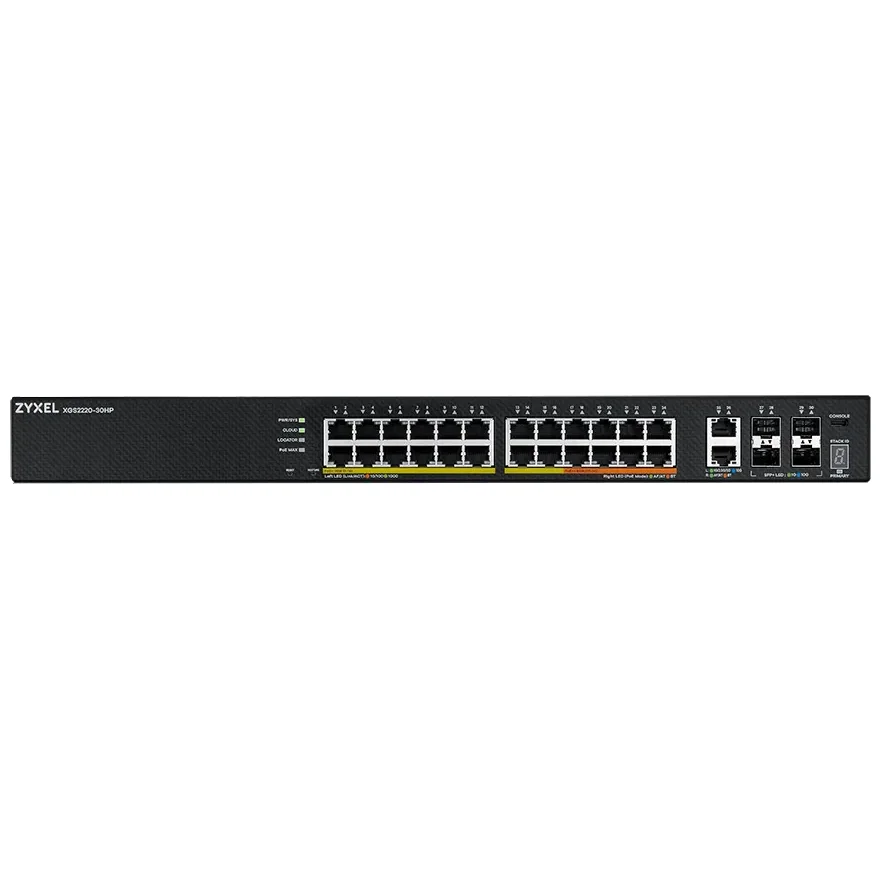 Коммутатор Zyxel XGS2220-30 L3 Access switch, rack 19", 24xRJ-45: 1G, 2xRJ-45: 1/2.5/5/10G, 4xSFP+, standalone/cloud management