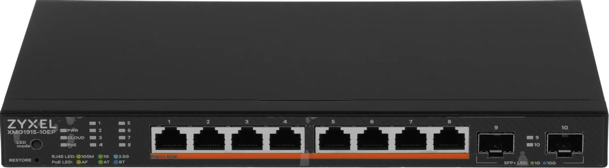 Коммутатор Zyxel XMG1915-10EP-EU0101F (L2+) 8x2.5 Гбит/с 2SFP+ 8PoE++ 130W управляемый