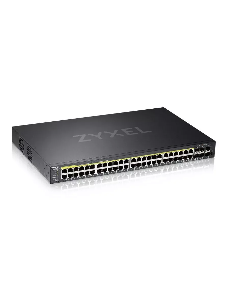 Коммутатор гибридный L2 PoE+ Zyxel NebulaFlex Pro GS2220-50HP, rack 19", 44xGE PoE+, 4xCombo (SFP/RJ-45 PoE+), 2xSFP, бюджет PoE 375 Вт, автономное/об