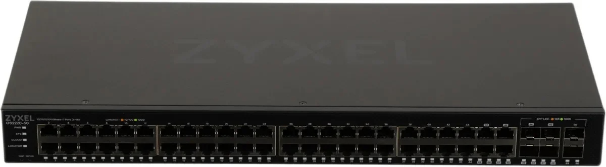 Коммутатор гибридный L2 Zyxel NebulaFlex Pro GS2210-50, rack 19", 44xGE, 4 комбо-порта (SFP/RJ-45), 2xSFP, автономное/облачное управление
