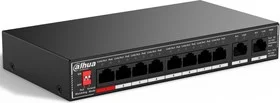 Коммутатор гигабитный 10-портовый неуправляемый c PoE Dahua DH-SG1010P, 8xRJ45 1Gb PoE, 2xRJ45 1Gb uplink, суммарно 96Вт, коммутация 20 Гбит/с, MAC-та